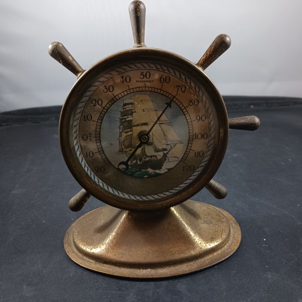 Vintage 50's Brass Ship Wheel Thermometer Williams Insulation Co - Picture 11 of 11